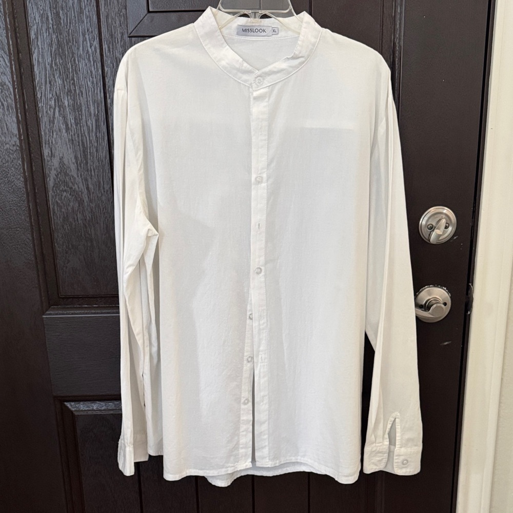 MISSLOOK White Band Collar Button-Down Shirt